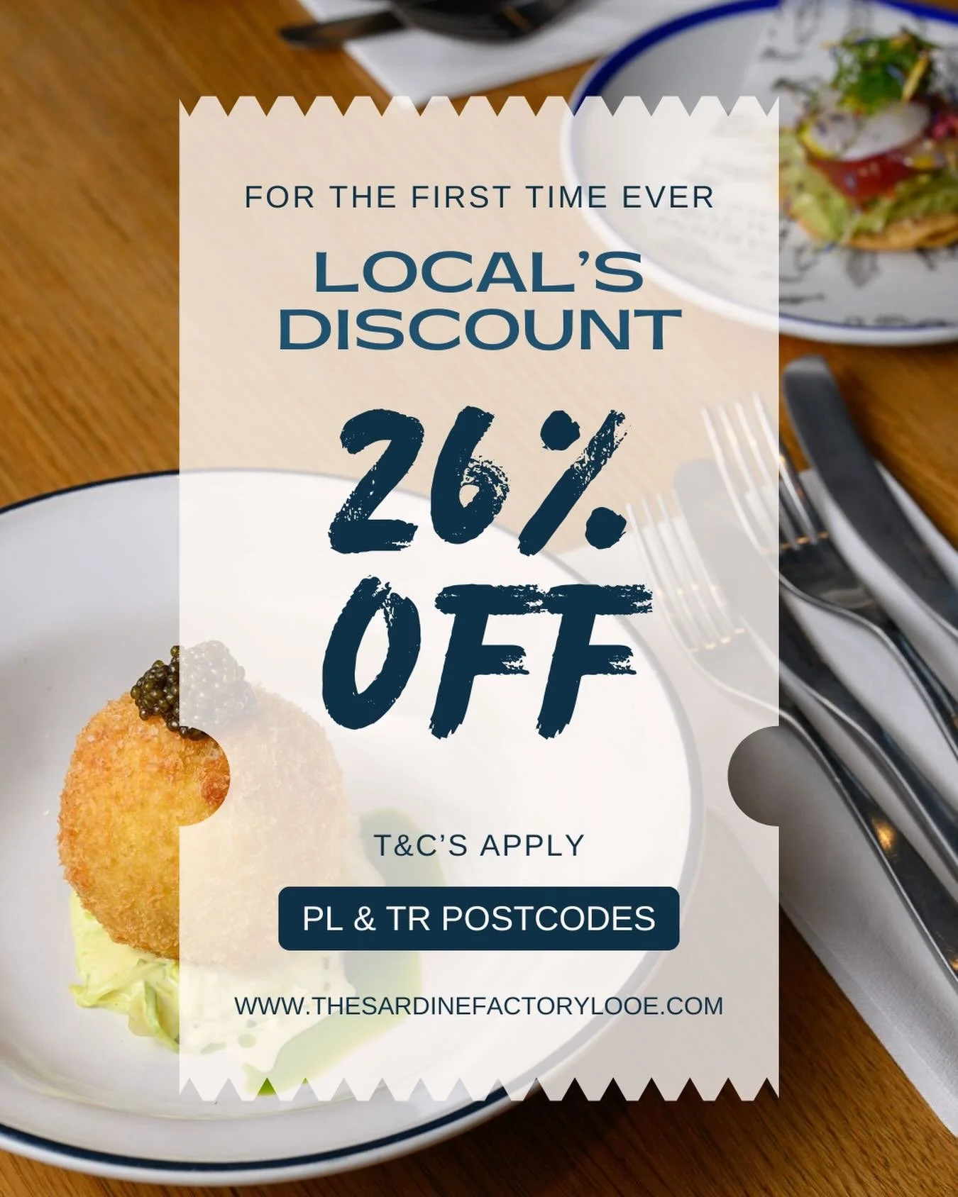 We promised you something exciting for the new year &amp; here it is! Introducing our brand new 26% local&rsquo;s discount for January 2026. If you can prove you live in a PL or TR postcode, you will receive 26% off of your entire bill. 💸 

Terms &a