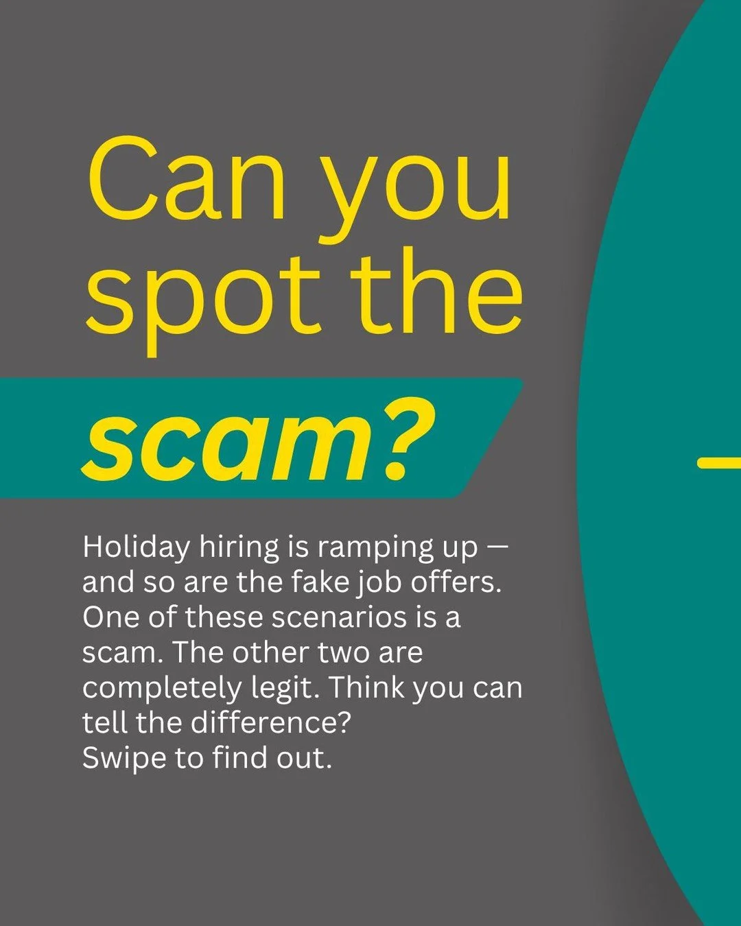 Holiday hiring is ramping up, and so are the fake job offers that come with it. Two of these scenarios are the real thing. One is built to look like it.

Take your best guess: A, B, or C? 👇

Drop it in the comments before you swipe to the reveal.

#