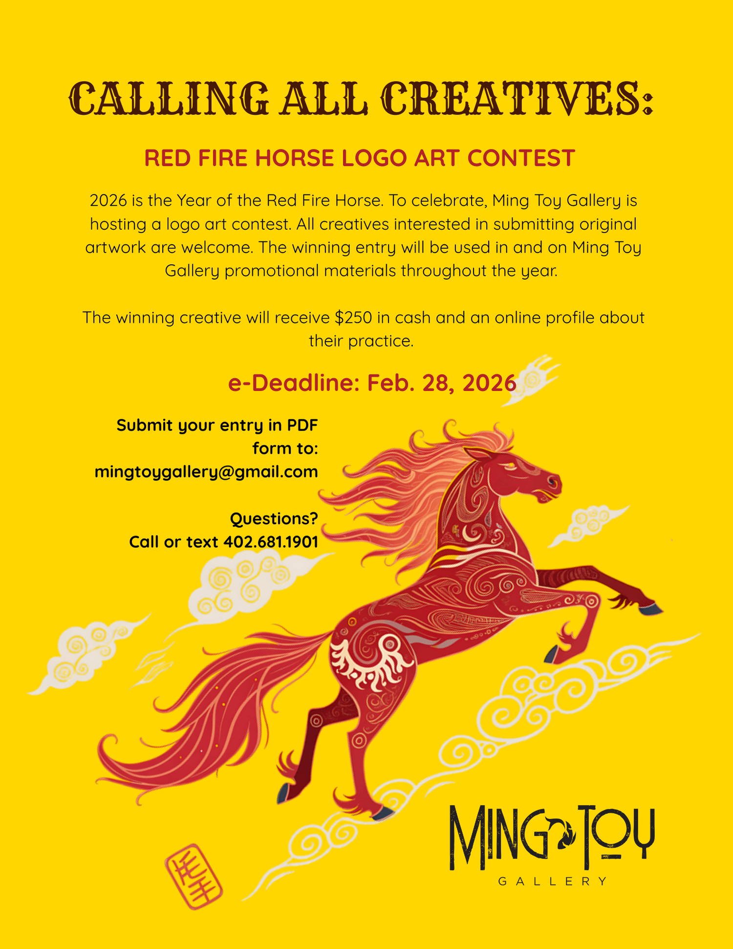 calling all creatives: logo art contest — Ming Toy Gallery