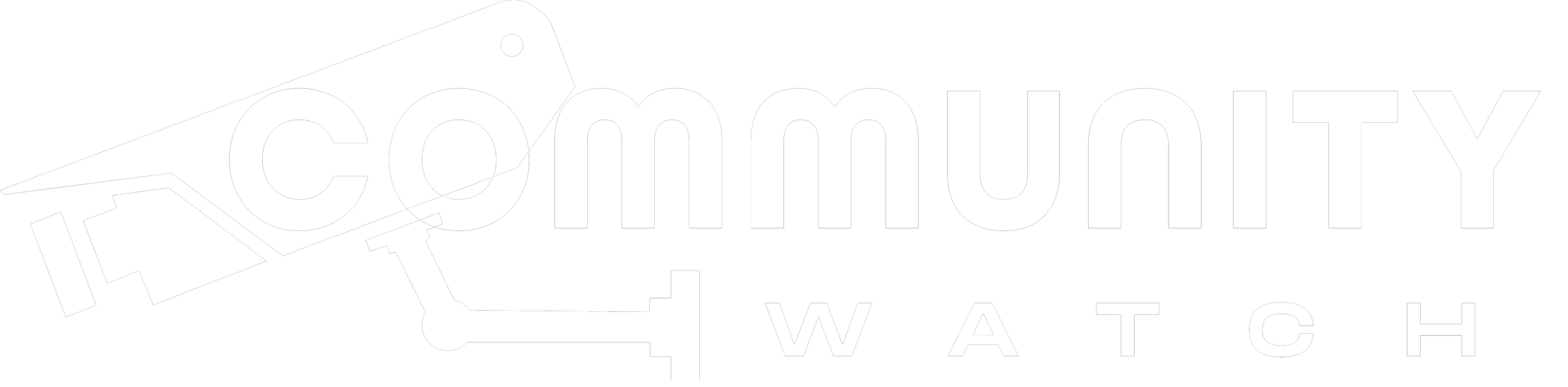 Black and white logo for Community Watch, featuring a police badge shape with the words 'Community Watch' inside.