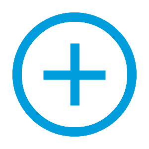 Blue circle with a plus sign in the center on a black background.