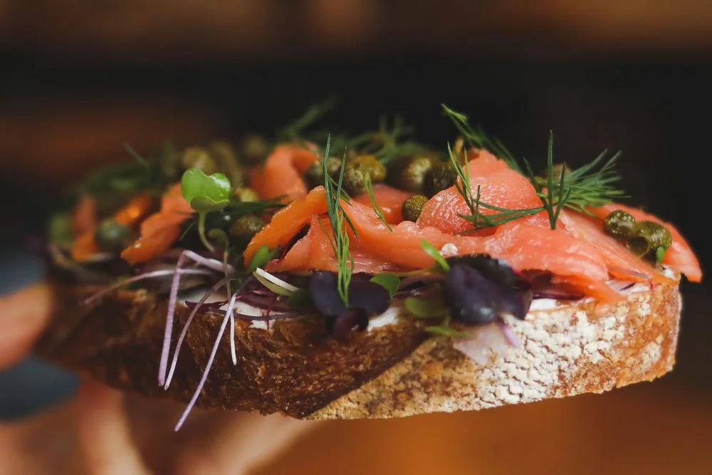Smoked Lox - cream cheese, red onions, smoked salmon, capers, dill, side salad