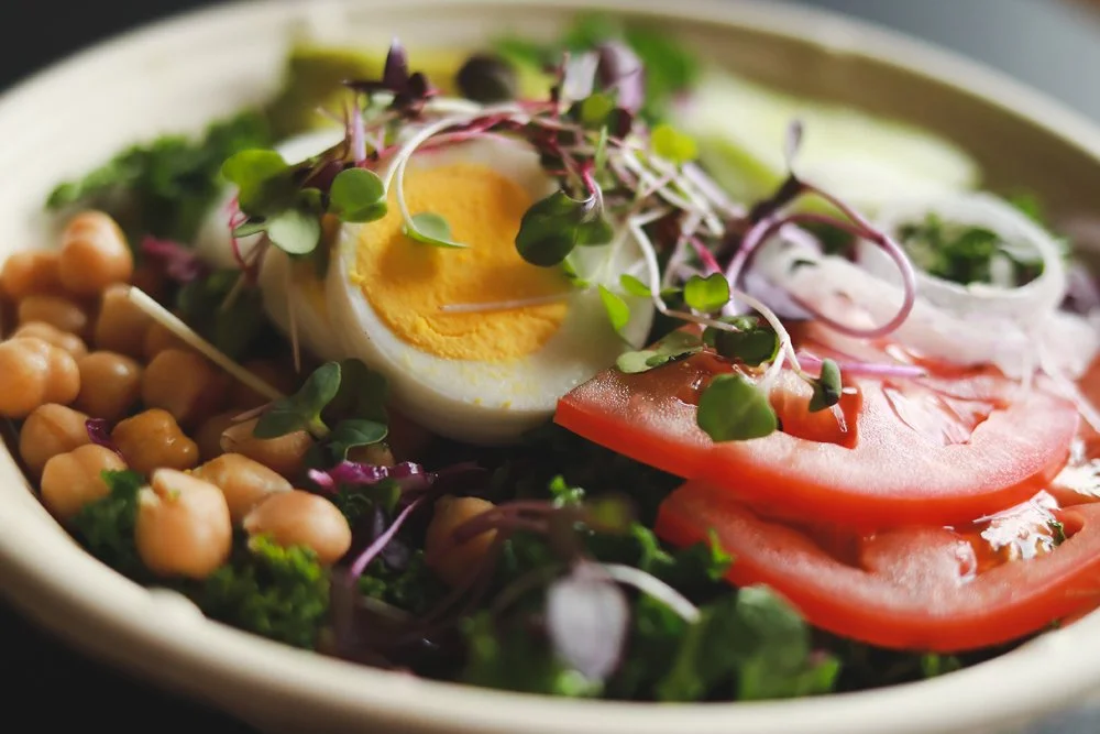 FOLSOM SALAD - kale, red cabbage, cucumber, red onion, tomato, avocado, radish, chickpea,