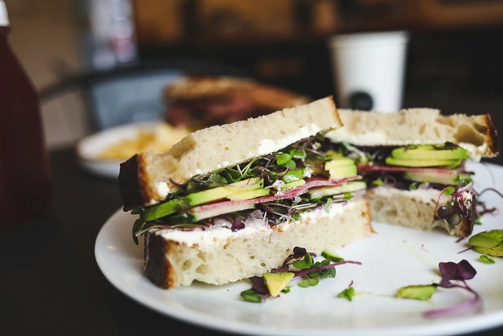 MIDLAND SANDWICH - cream cheese, red onions, cucumber, watermelon radish, tomato, avocado, lettuce
