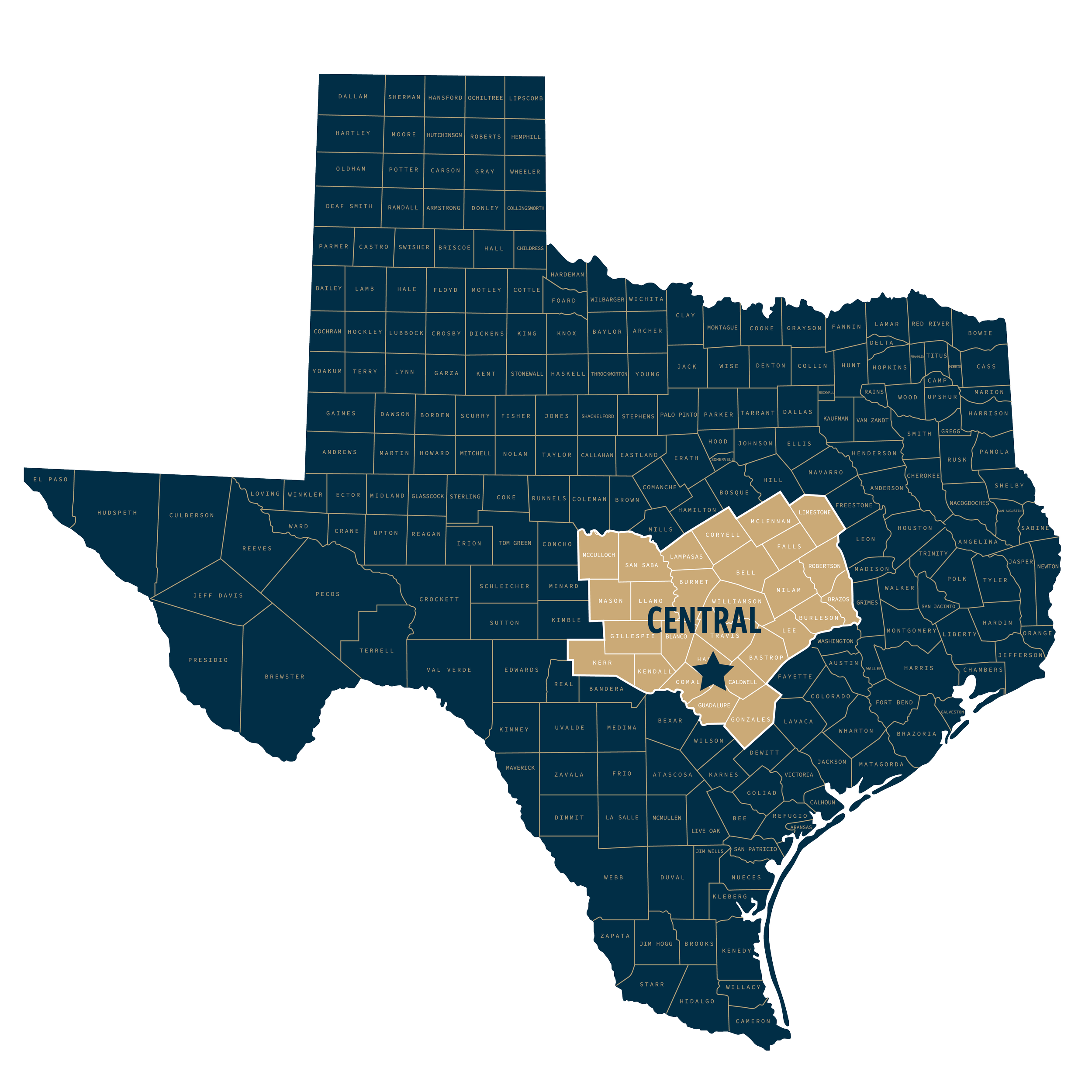 Map Of Central Texas Counties - Central
