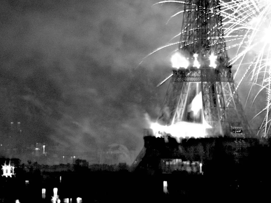Bastille Day eiffel tower photo in bw