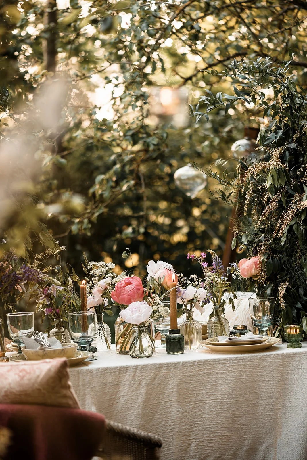 summer soiree set up in orchard for brand photography photoshoot