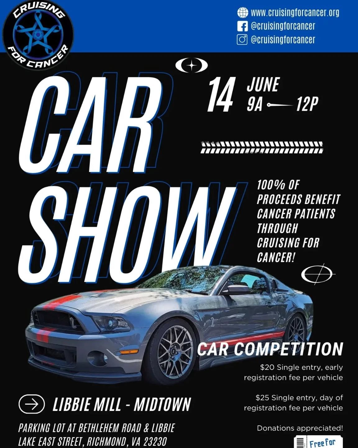 🚗☀️ The 3rd Annual Cruising for Cancer Car Show is still ON for tomorrow!

Looks like the rain is holding off 'til the afternoon, so come out early, soak in some sunshine, check out some killer rides, and help us make cancer fun (or at least a littl