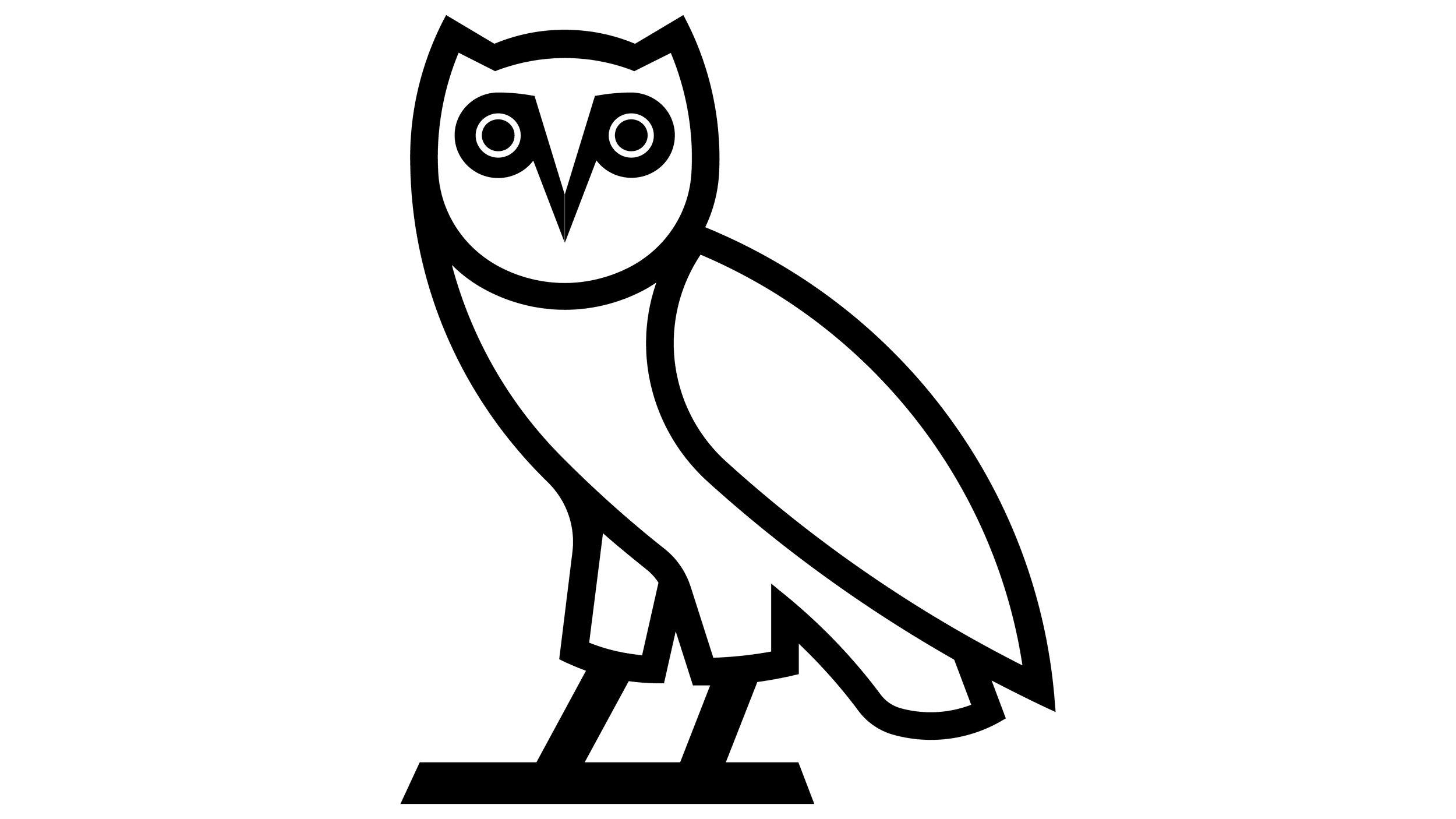 Outline of a stylized owl logo with large eyes and a simple geometric design.