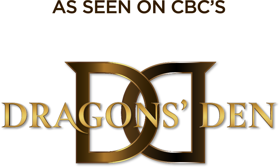 Logo of "Dragons' Den" with text "As Seen on CBC's" above it.