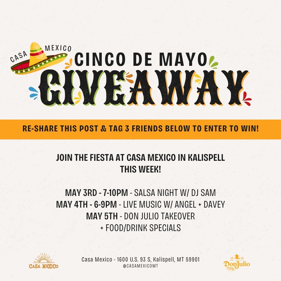 🪅 CINCO DE MAYO GIVEAWAY! 🪇

Let's get into the fiesta vibes and break into the FIRST of many giveaways this weekend! 

Win a gift basket perfect for a margarita + Casa Mexico lover, packed with..

🎁 CASA MEXICO GIFTCARD

🎁 CASA MEXICO MERCH
a
🎁