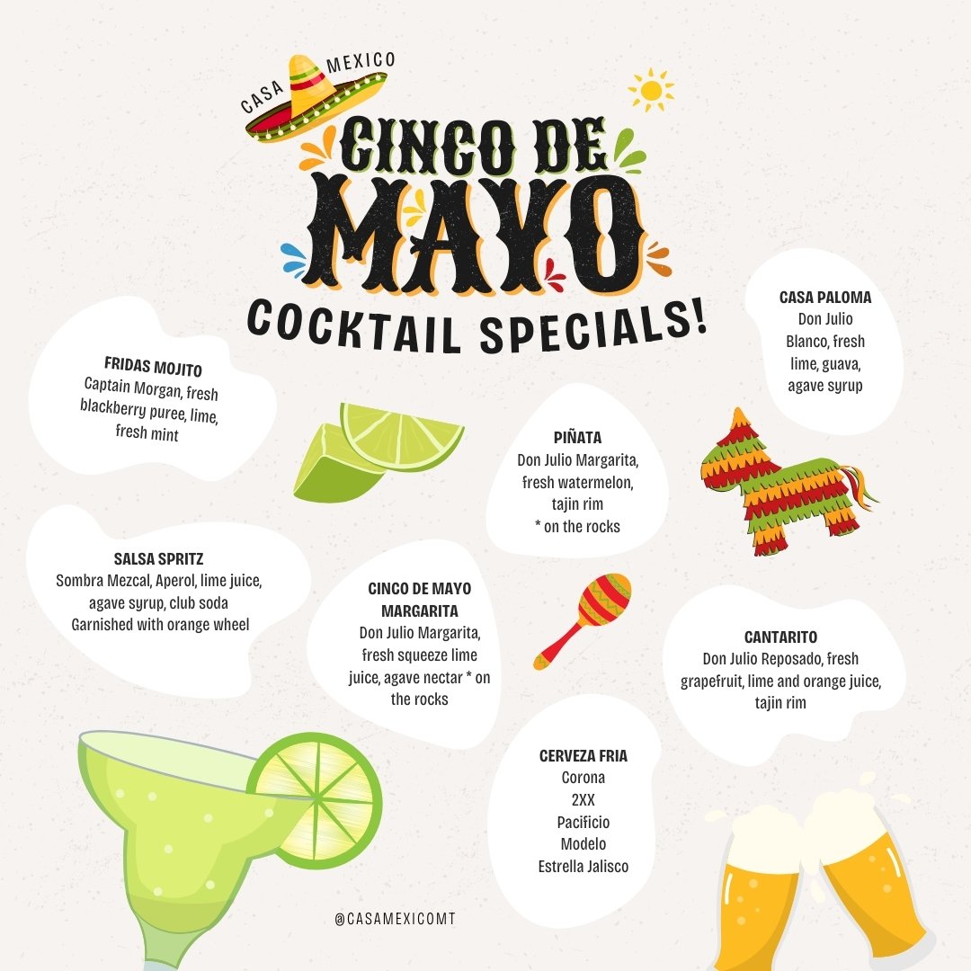 ☀️ Starting TOMORROW Cinco de Mayo Day Cocktails! 🍹

Which one are you ordering this weekend? 👇