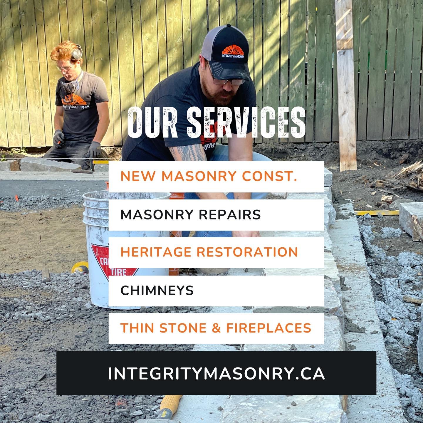 Discover an array of top-tier masonry services tailored to your needs at Integrity Masonry!

From new masonry construction, to heritage restoration, chimneys to fireplaces, we've got you covered. Get in touch for a quote today at integritymasonry.ca 