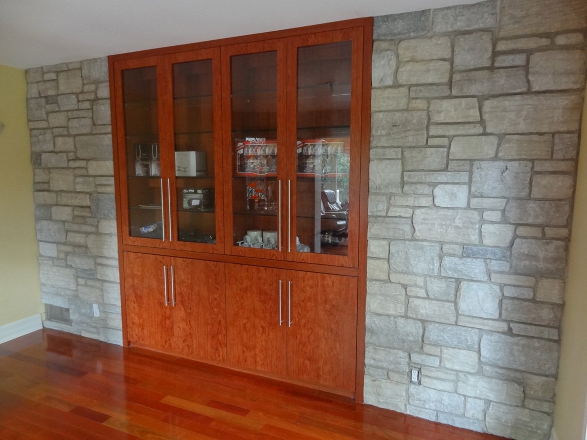 Stone accent wall inside of home.