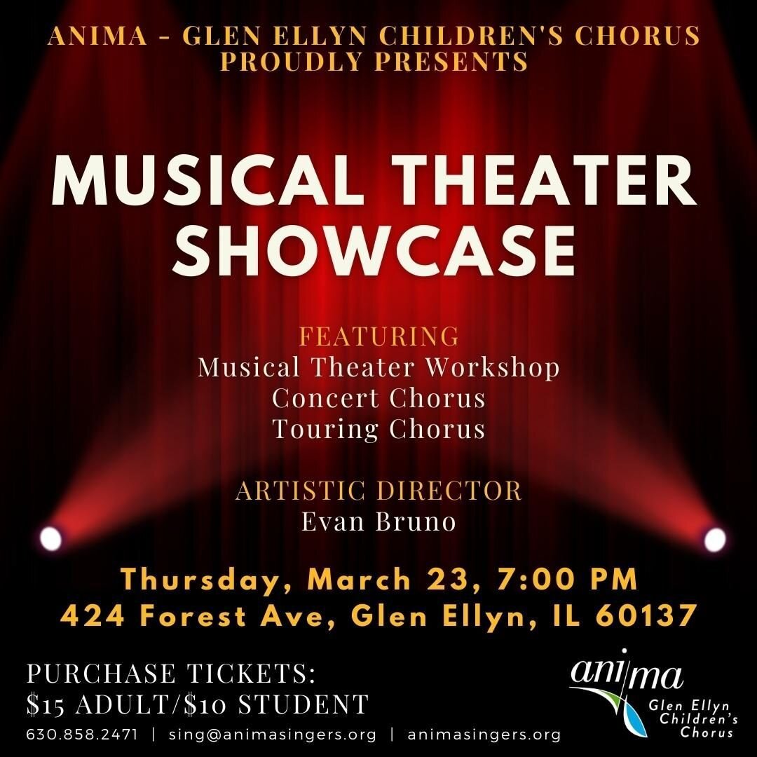 Don't miss Anima's Musical Theater Showcase on Thursday, March 23! Buy your tickets now! Link in bio.