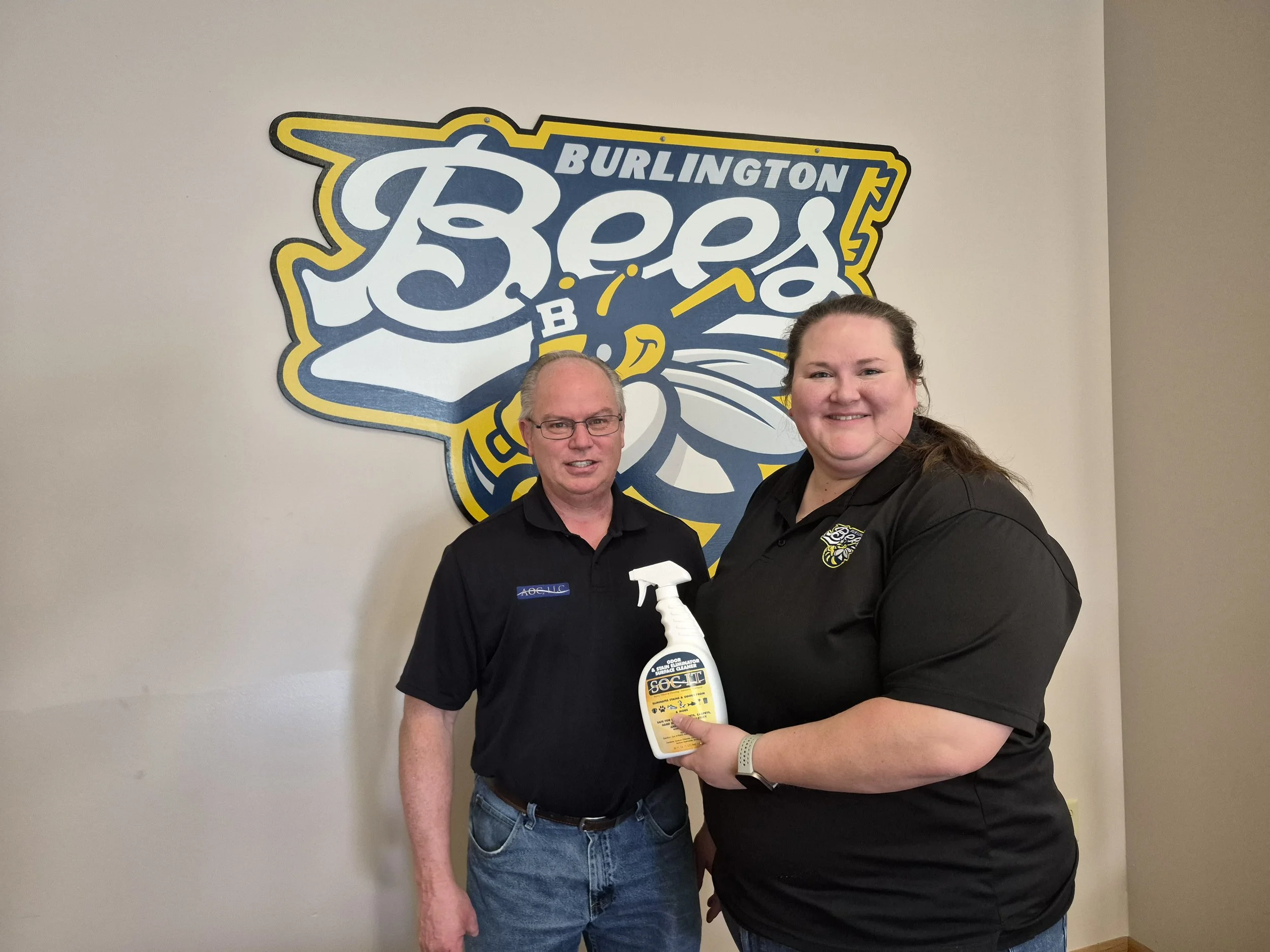 Jill Mason, Burlington Bees General Manager, noted the locker room has never smelt better since using SOC-IT.  SOC-IT has substantially remove athletic odors and left a pleasant environment..