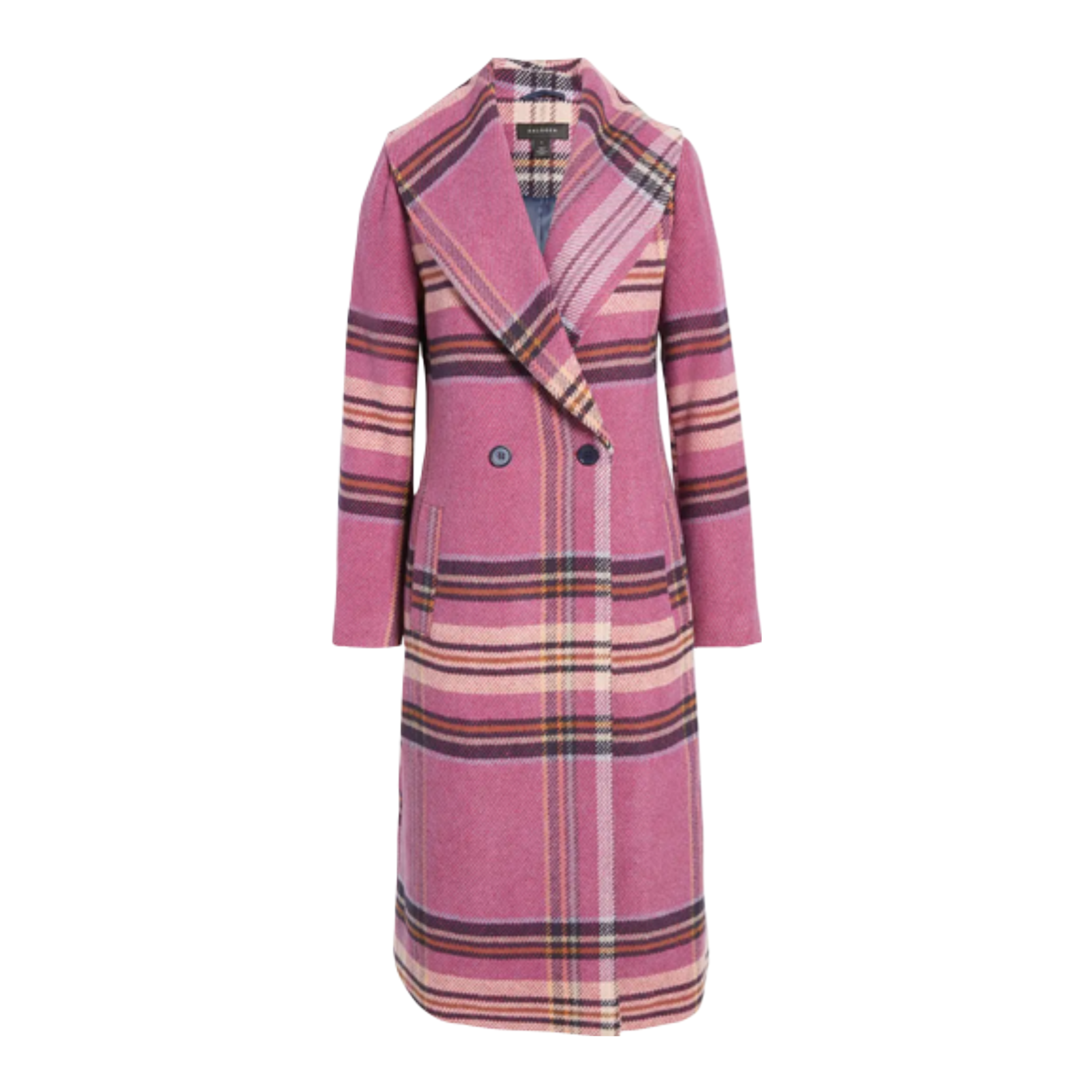Halogen | Plaid Shawl Collar Double Breasted Coat