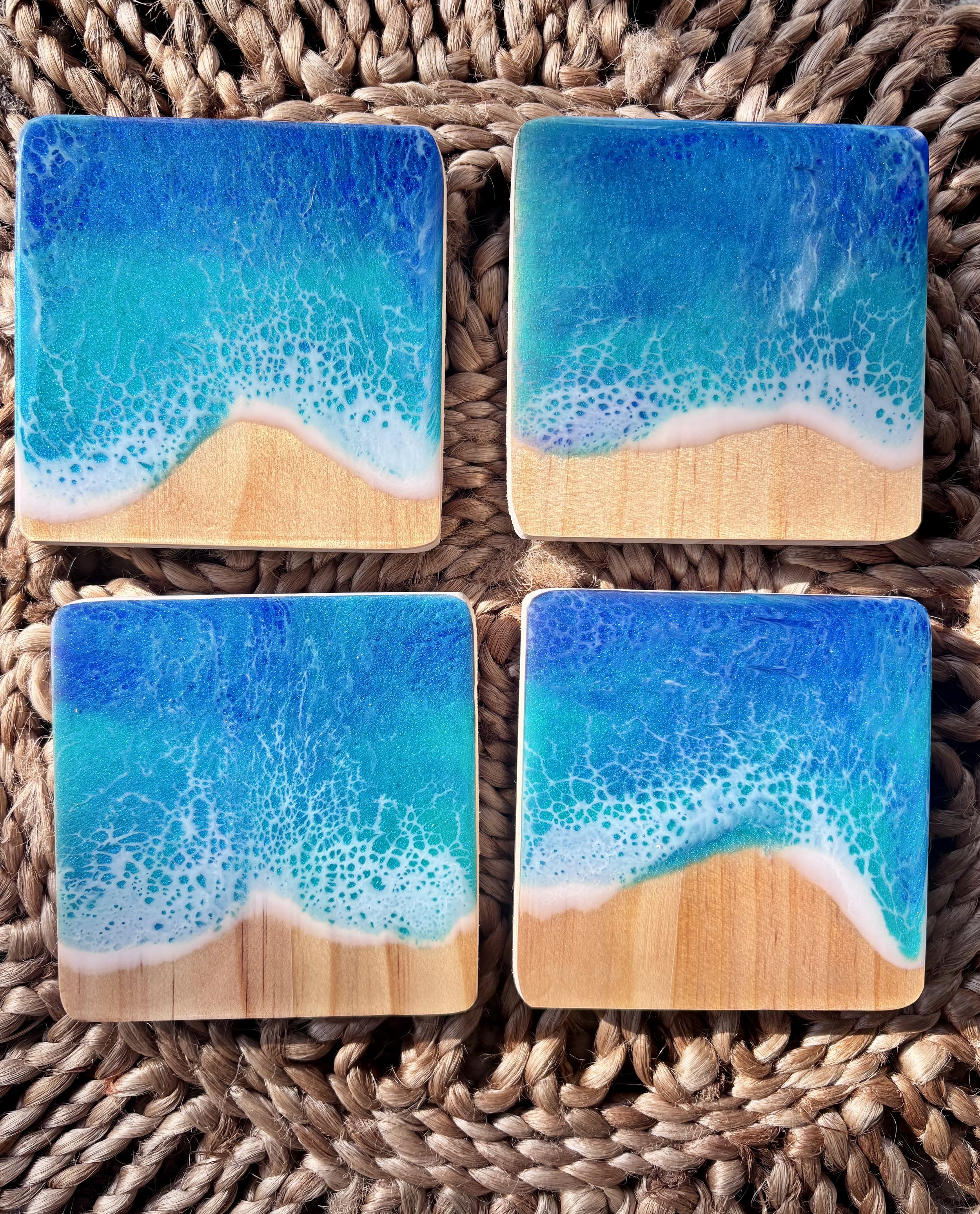 Ocean-Inspired Coasters- Natural Pine Wood