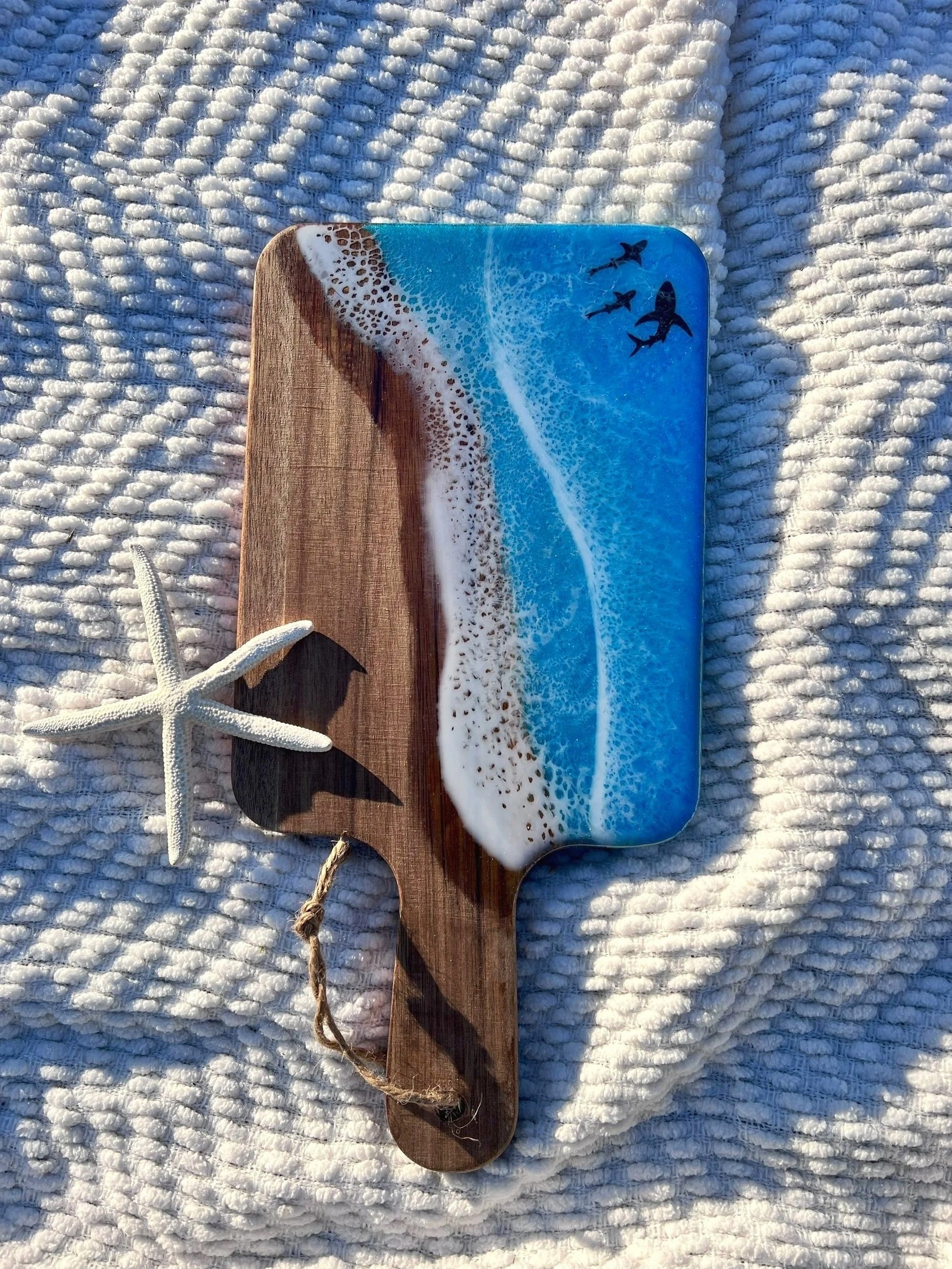 Ocean-Inspired Acacia Wood Charcuterie Board- Small w/ Handle