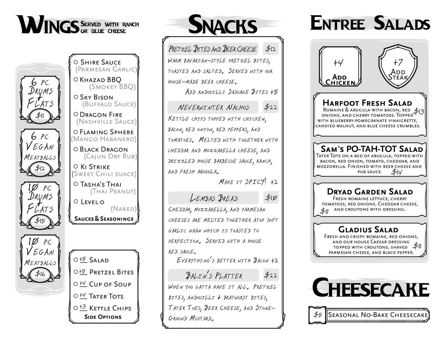 Food Menu — Natural 20 Brewing Co.