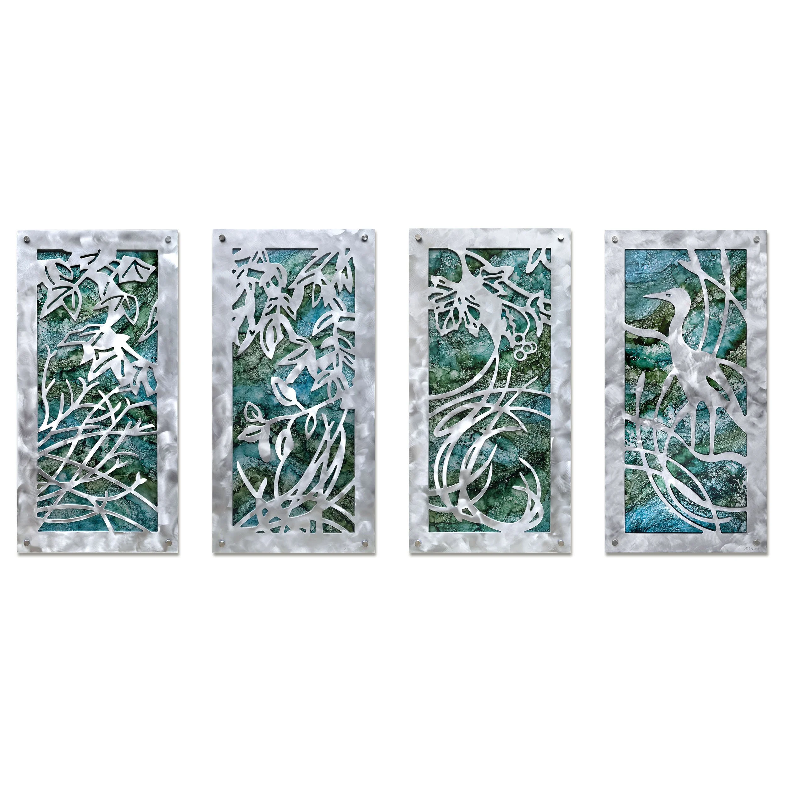 Edge of Water I, II, III, V, 40 x 20 x 1 inches each, aluminum, solvent dyes, lacquer