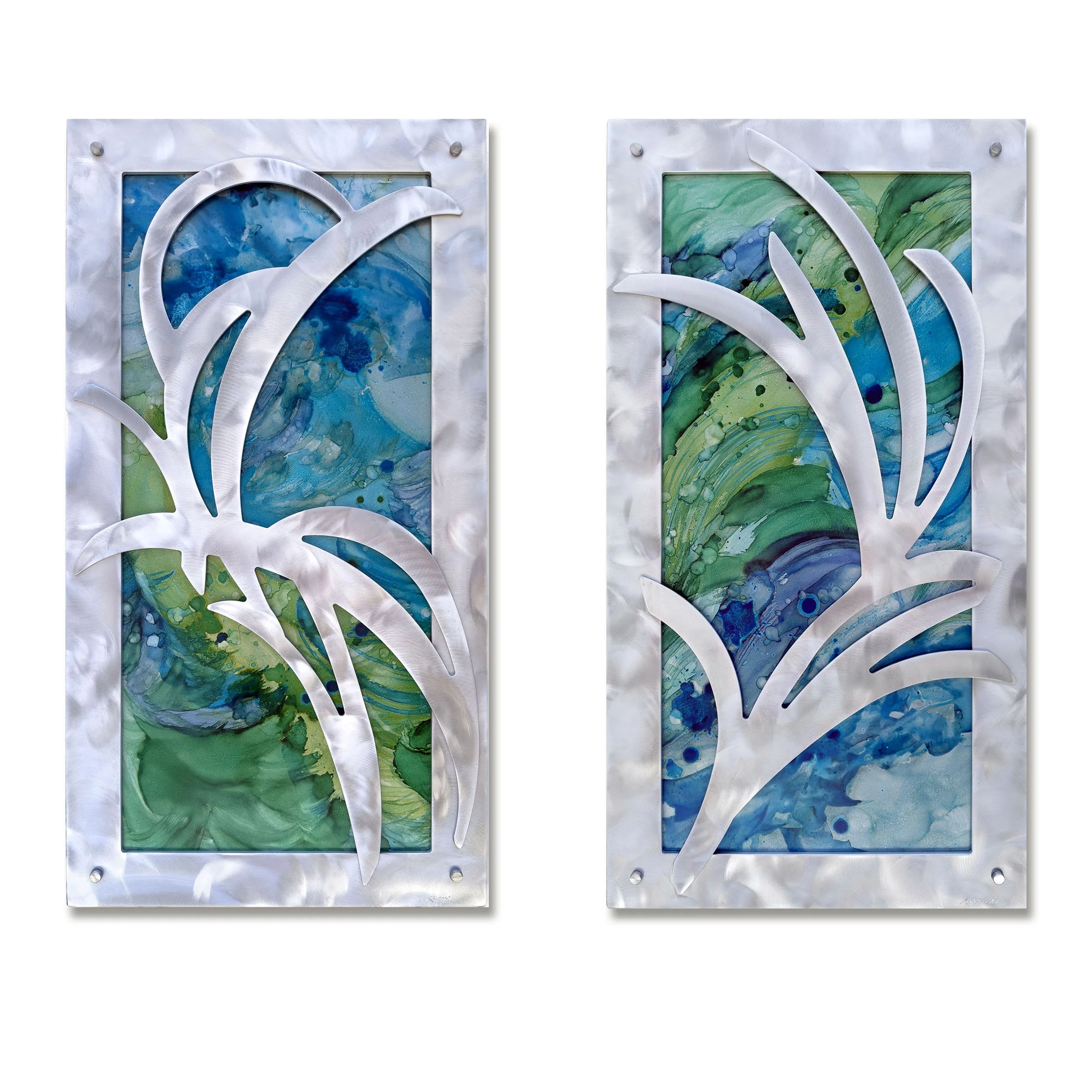 Meadow Breeze I, II, 32 x 17 x 1 inches each, aluminum, solvent dyes, lacquer