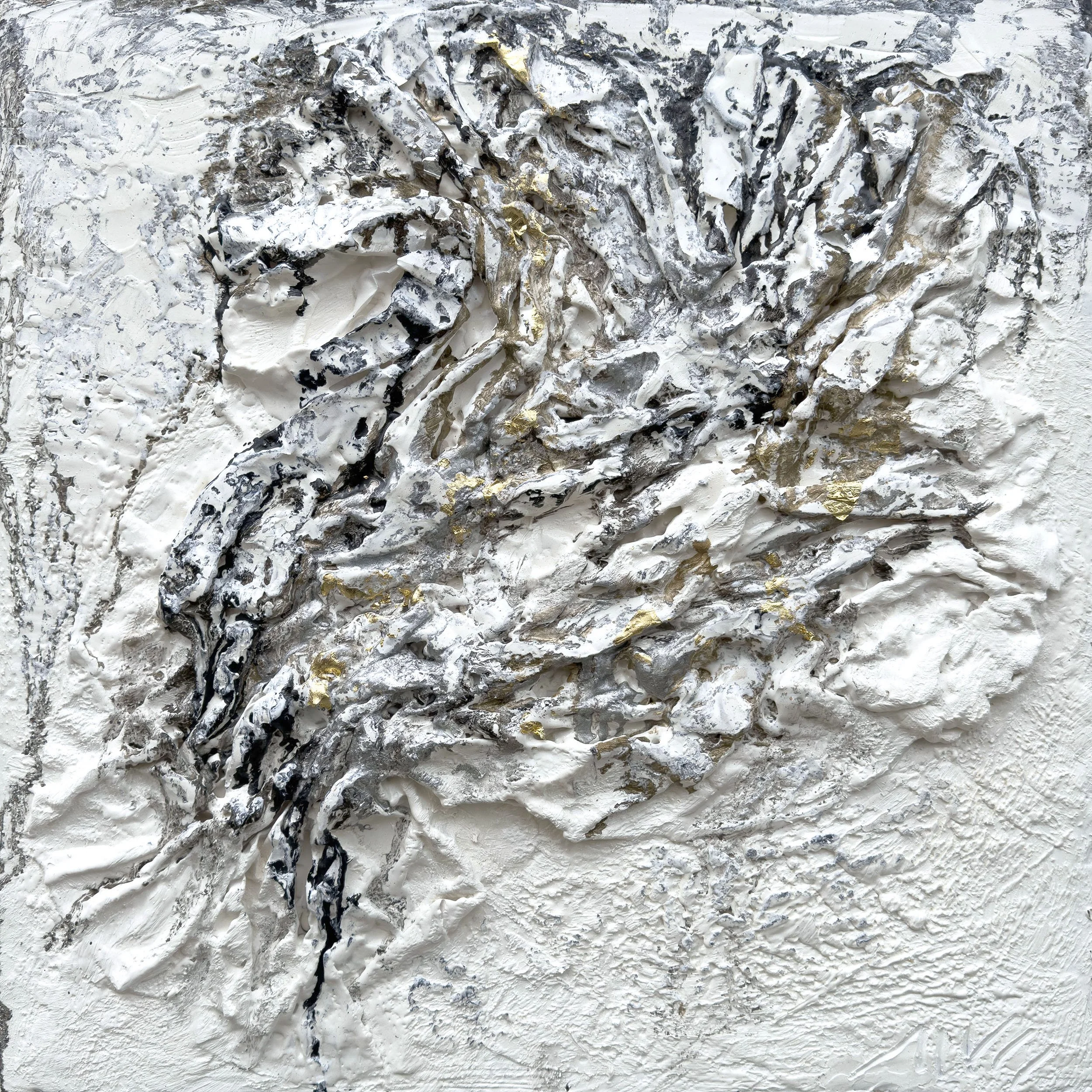 Strataform 71001, 20 x 20 x 2.5 inches, encaustic, paper, oils on panel