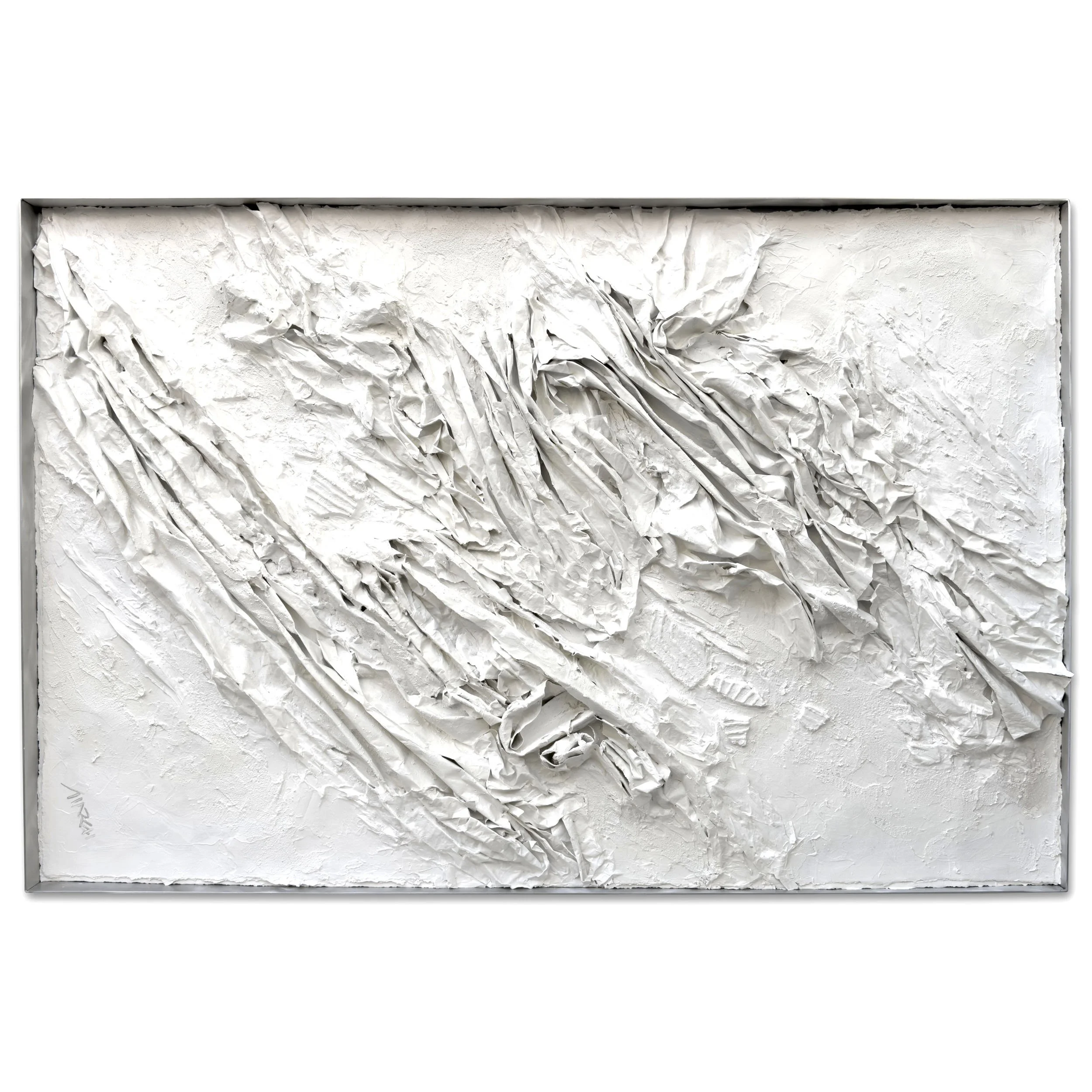 Strataform #73103, 40 x 60 x 2 inches, textural and dimensional media, studio ephemera, acrylic, luan, aluminum sculptural frame