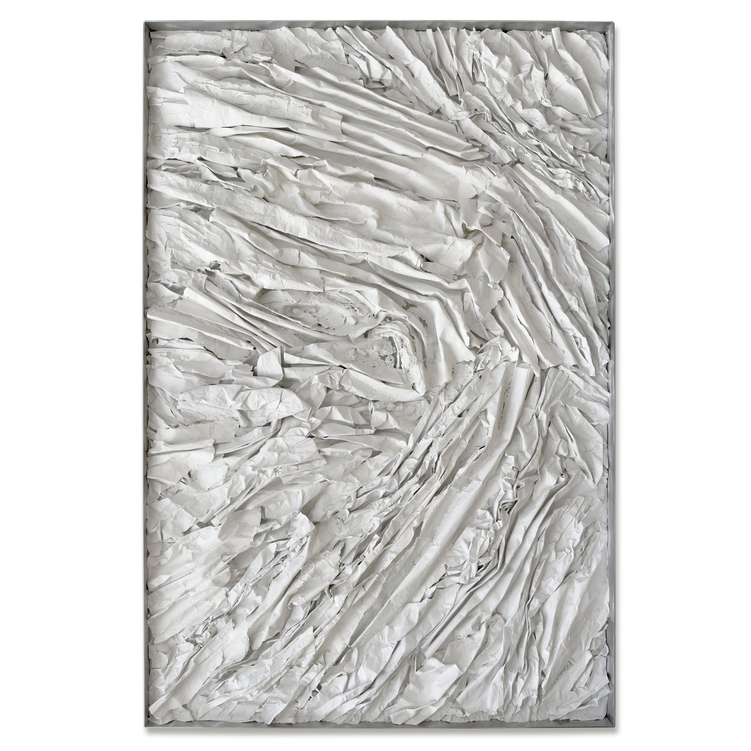 Strataform #73104, 60 x 40 x 2 inches, textural and dimensional media, studio ephemera, acrylic, luan, aluminum sculptural frame