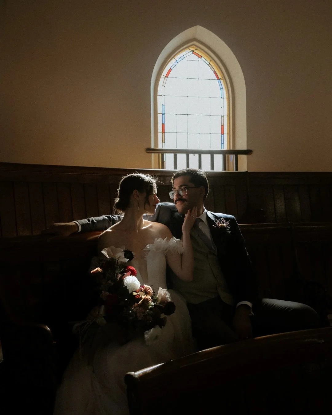 To say I was obsessed with this couple and this beautifully moody church would be an understatement 🤍

Florals: @shopsundayblooms 
Hair: @hushsalonandspa 
Dress: @kikimcdonaldbridal 
Suit: @harryroseninc