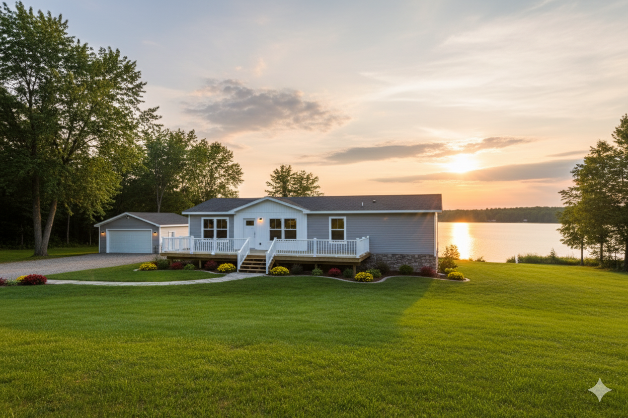 Schult Tempo my girl on lake with detached garage manufactured home