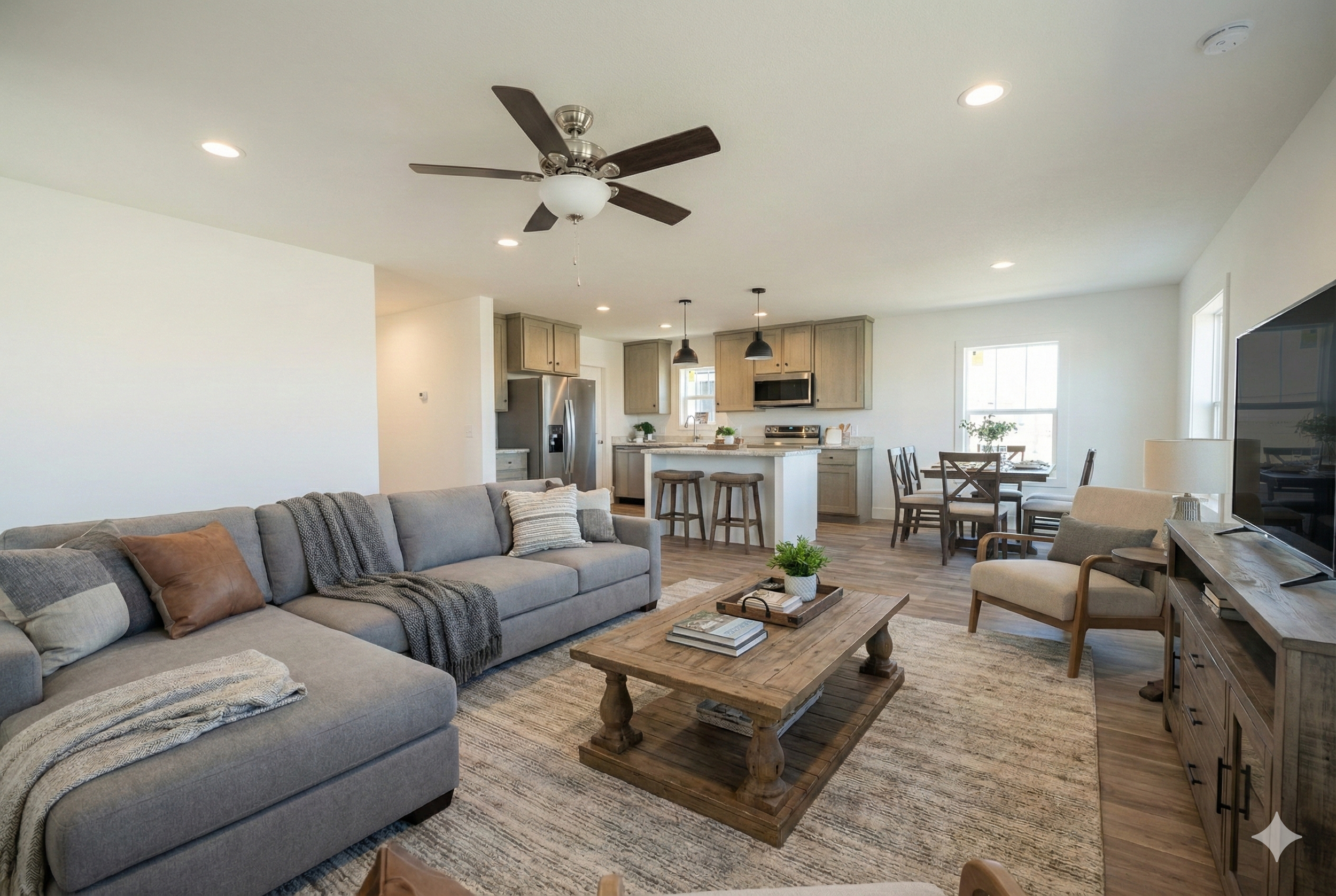livingroom photo looking into the kitchen of the tempo three little birds manufactured home jamestown north dakota 