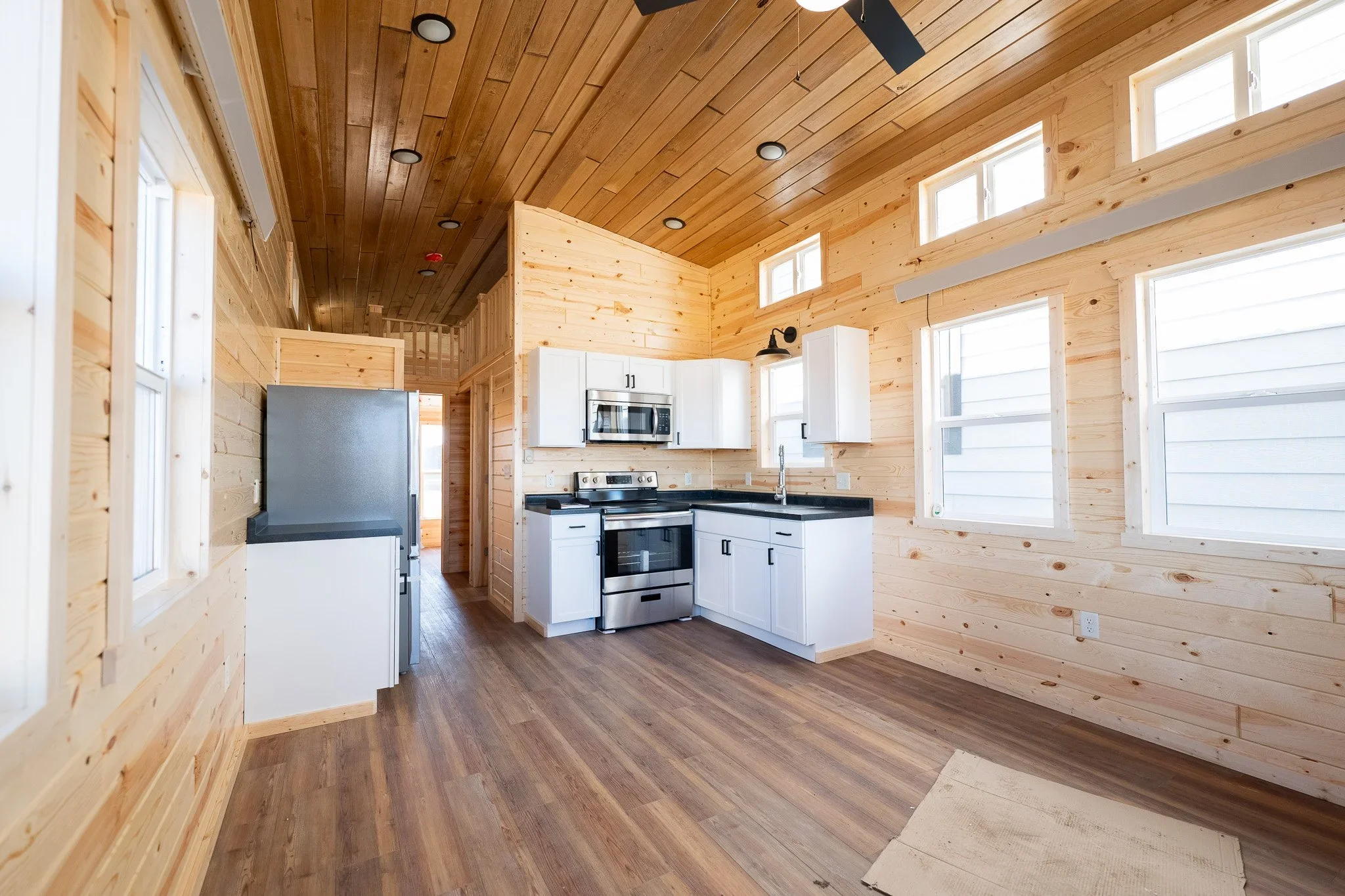 kitchen and main living area inside the dakota cabin trailblazer 