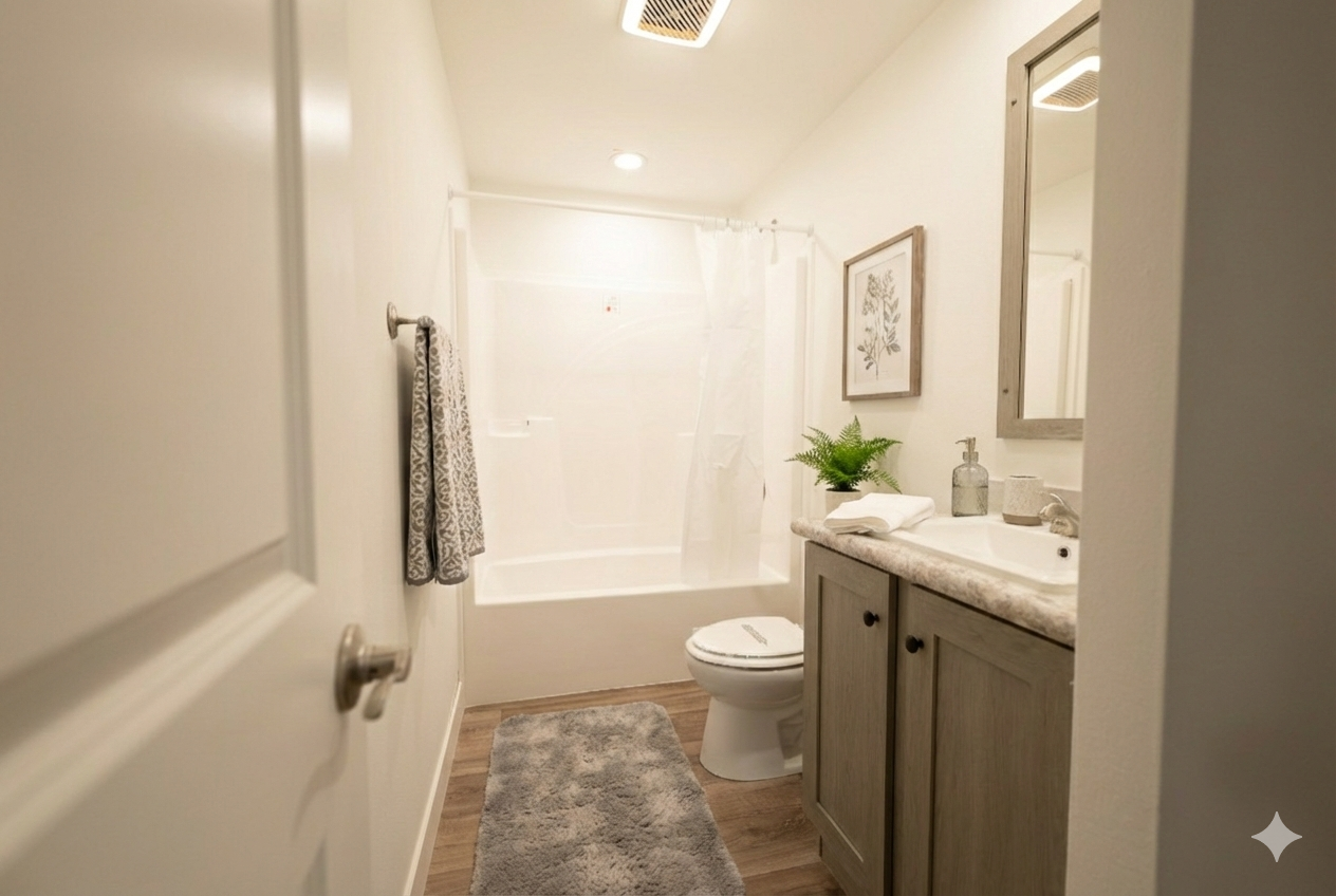 secondary bathroom inside tempo three little birds manufactured home jamestown north dakota