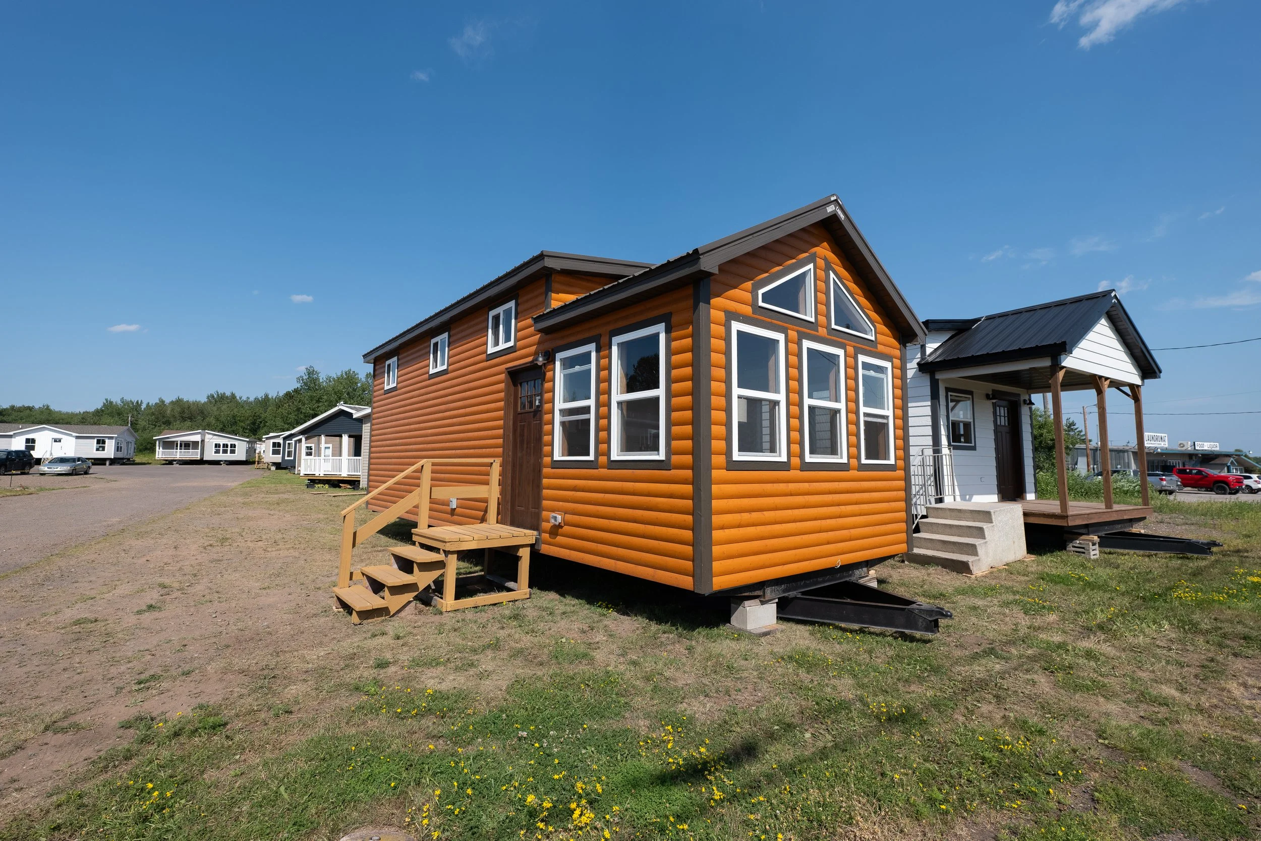 log cabin exterior sided park model tiny home