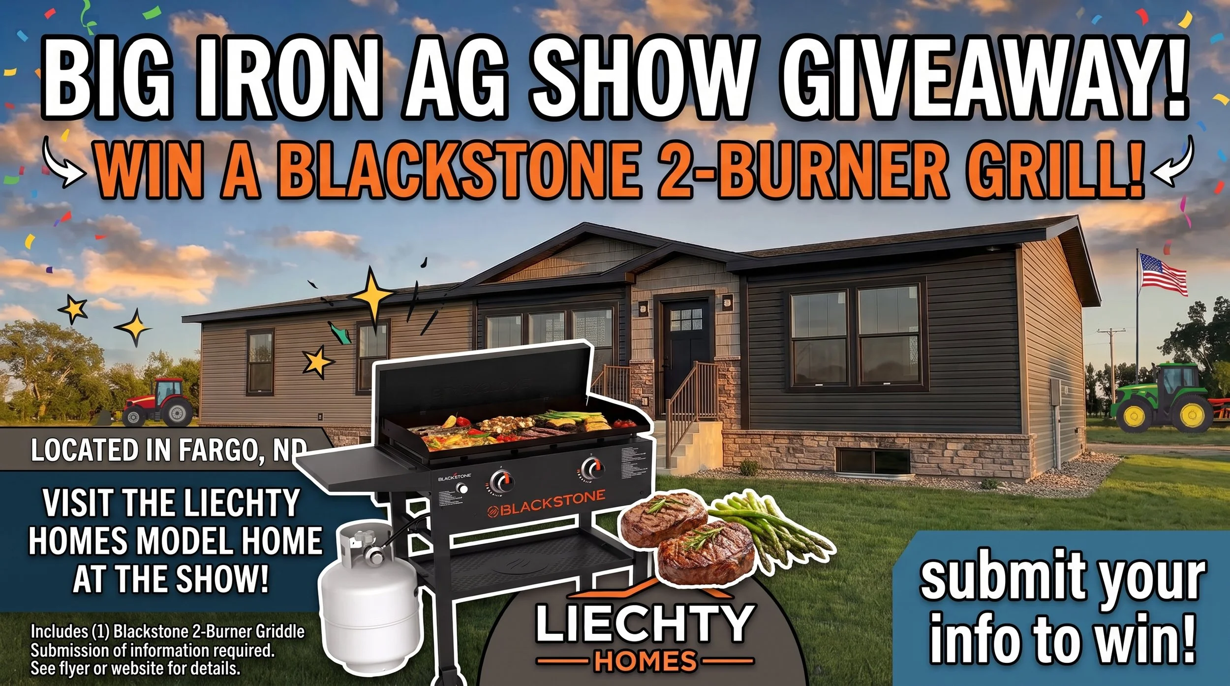 image of a blackstone grill with a manufactured home for the 2026 big iron ag show