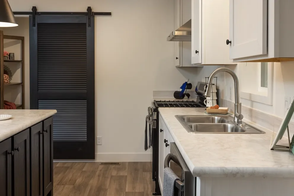 kitchen view of countertops and upper cabinets 