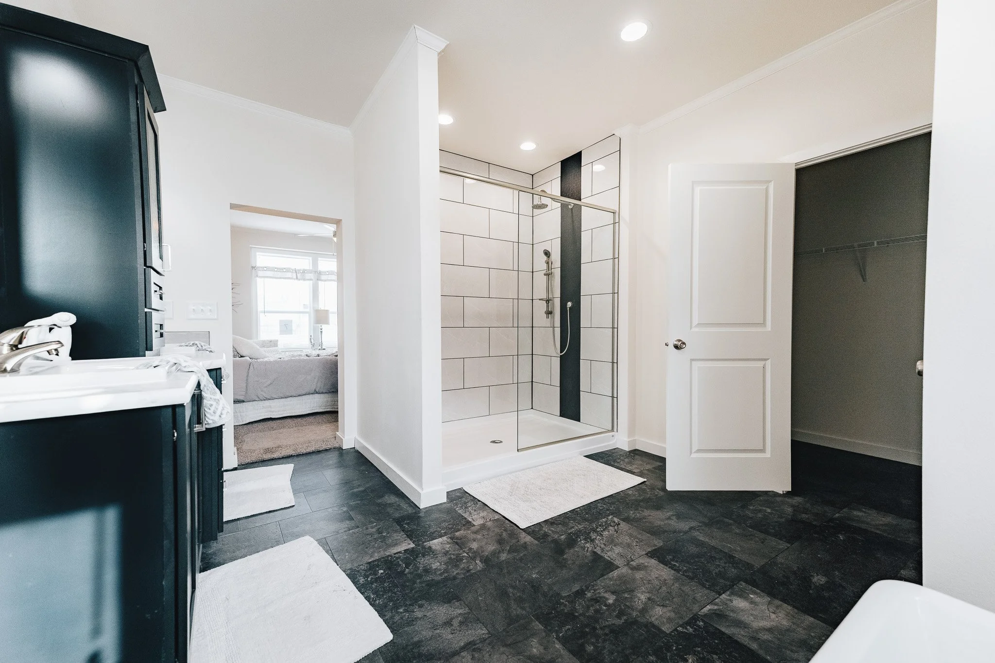 master bathroom photo with large tiled shower