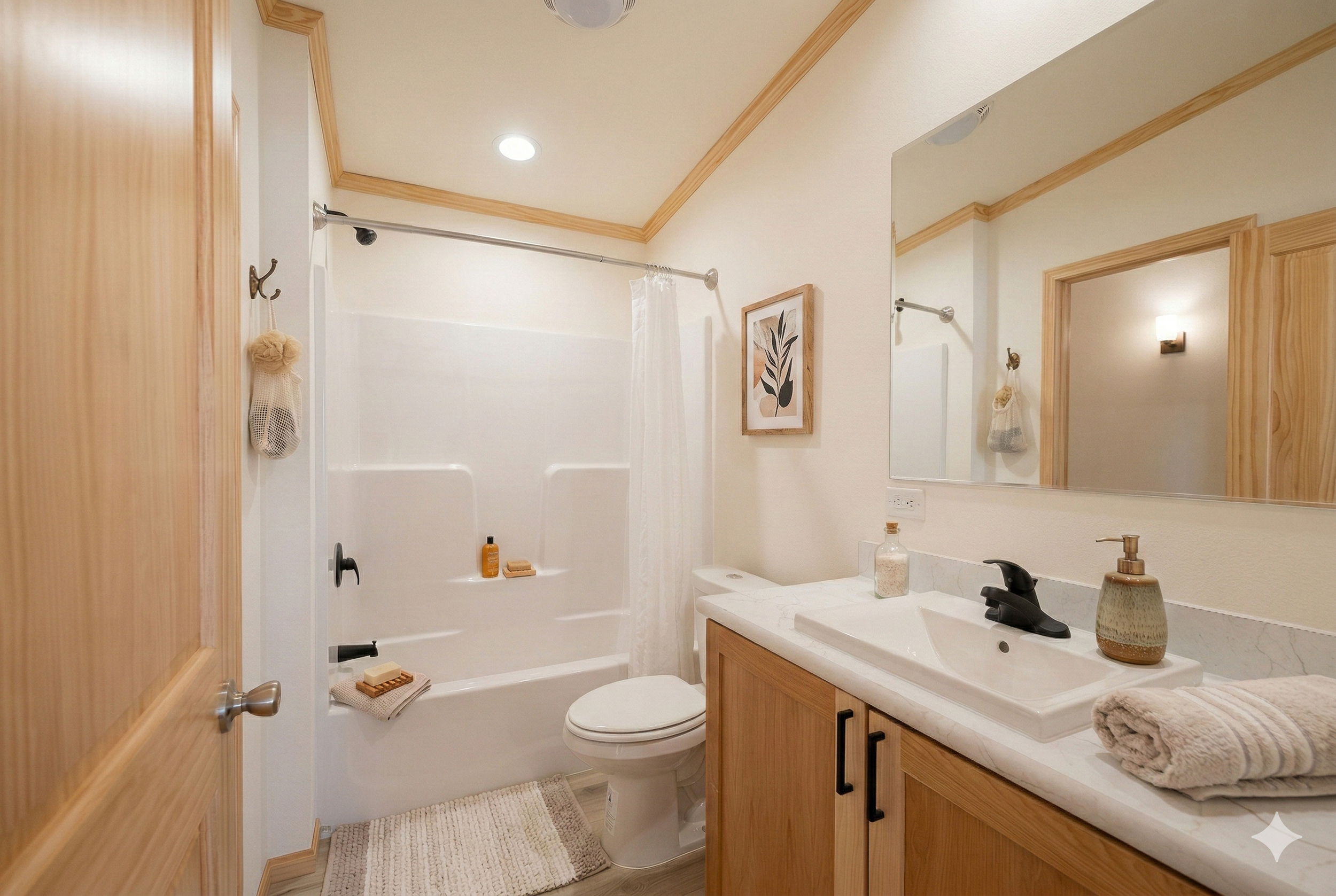 secondary bathroom with hickory finishes 