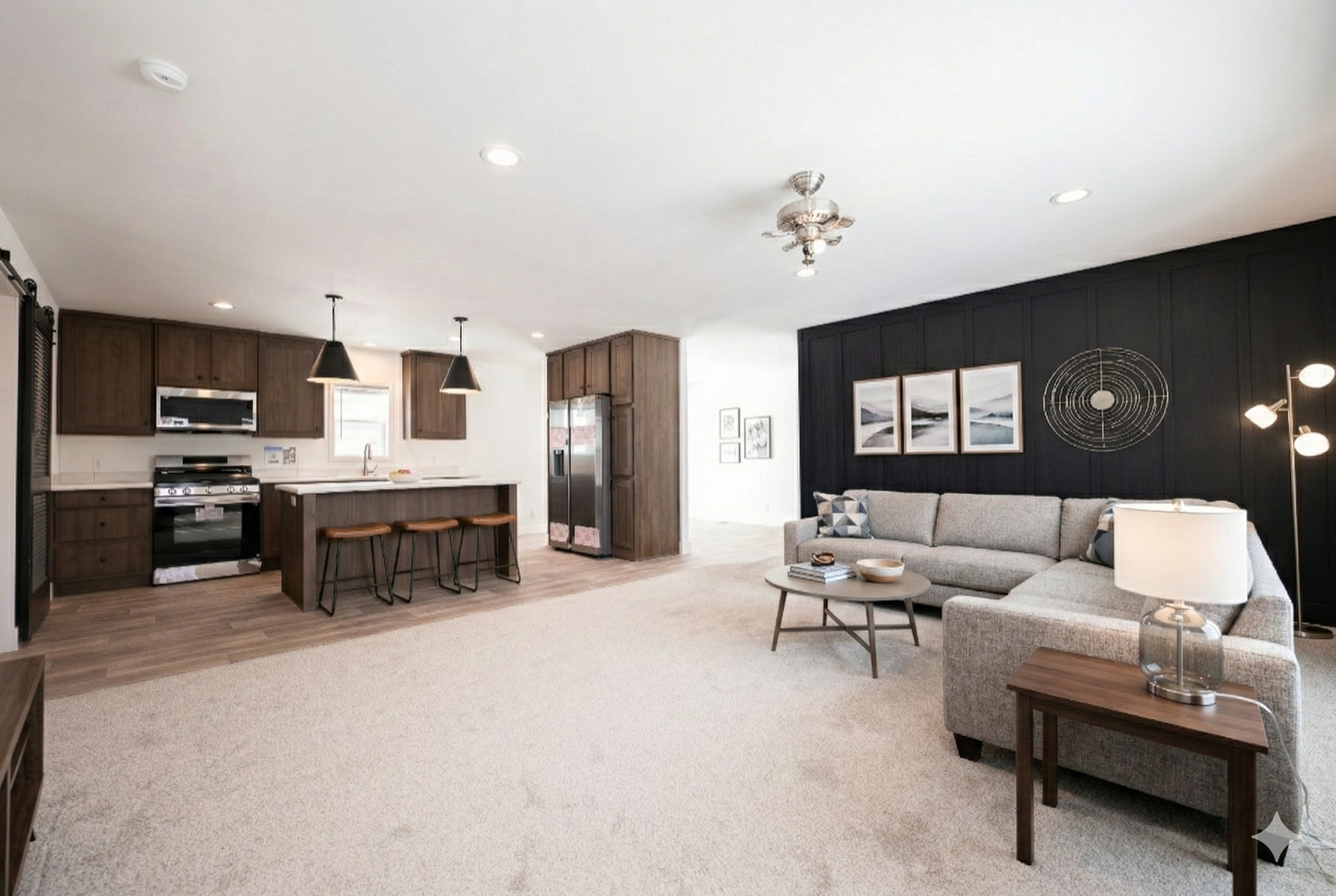 interior photo of the livingroom with the kitchen in view inside the schult tempo hey jude 