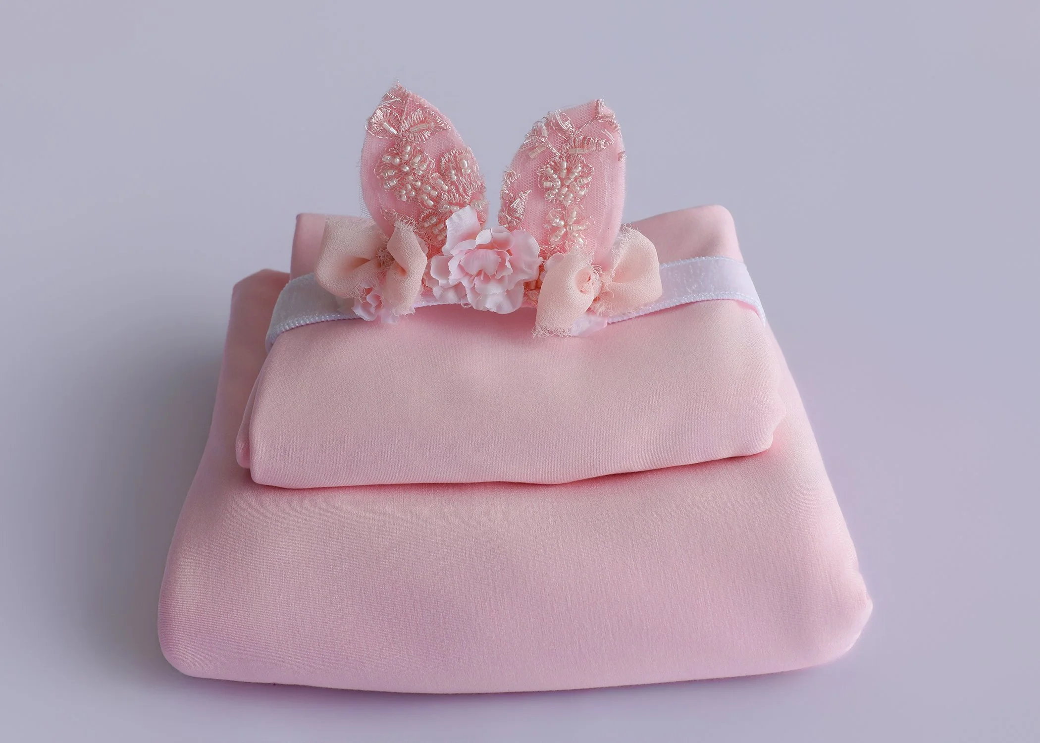 Baby girl Pink Blanket set with bunny headband
