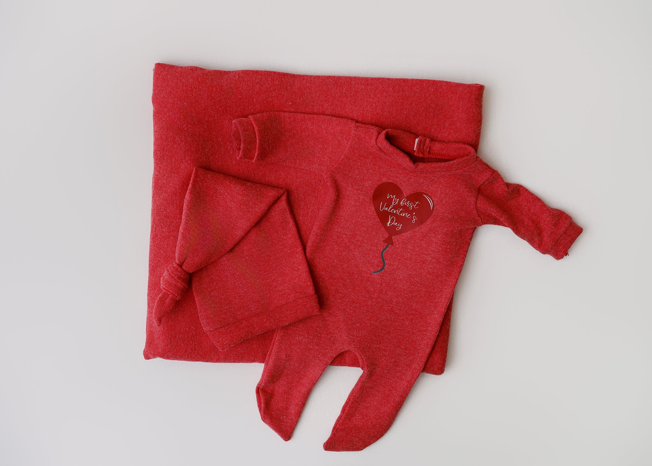 My First Valentine’s Day – Newborn Sleeper, Wrap & Hat Set (Red)
