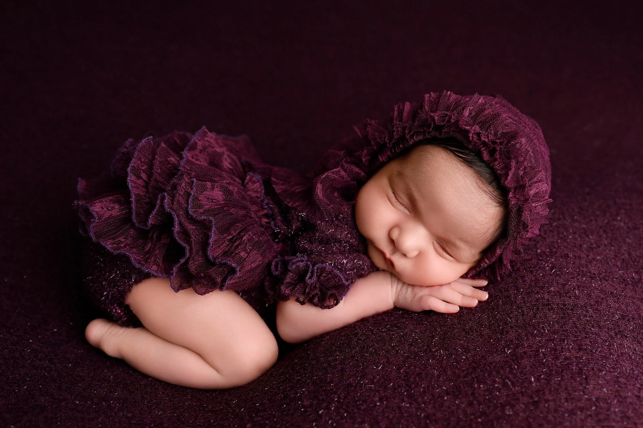Beautiful Purple romper and bonnet