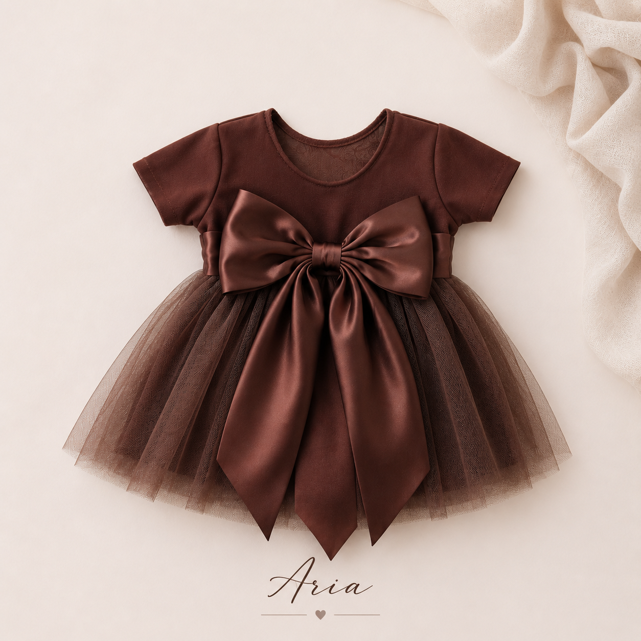 Aria Chocolate Newborn Dress & Headband Set