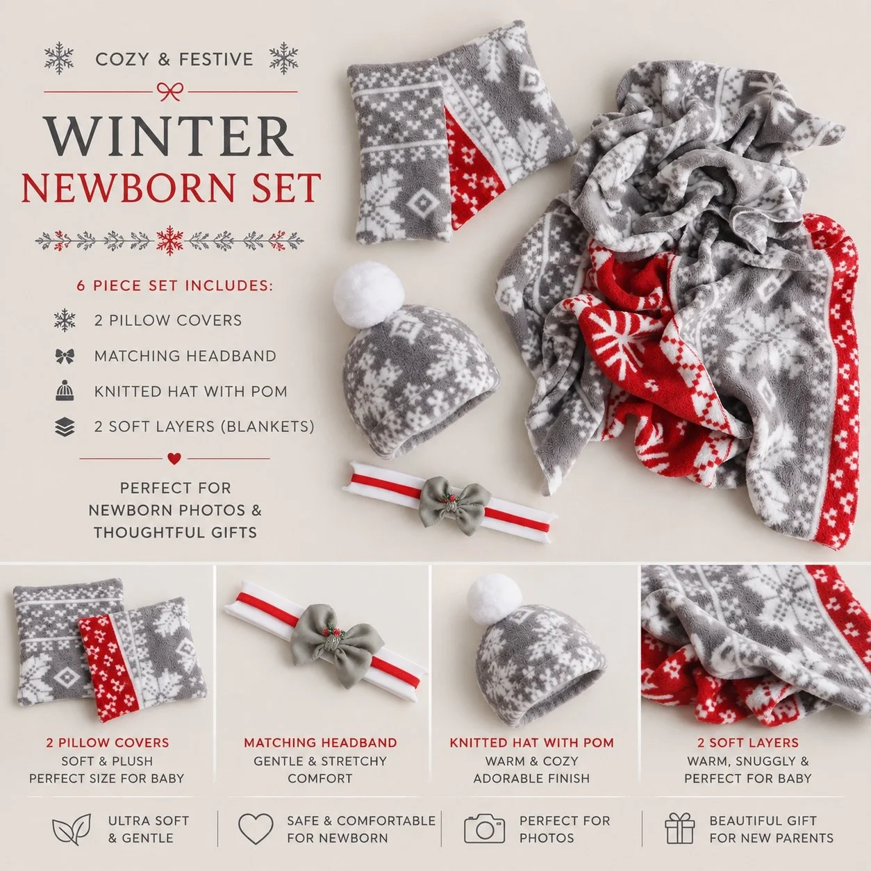 Winter Newborn Photography Set – 6 Piece Holiday Collection