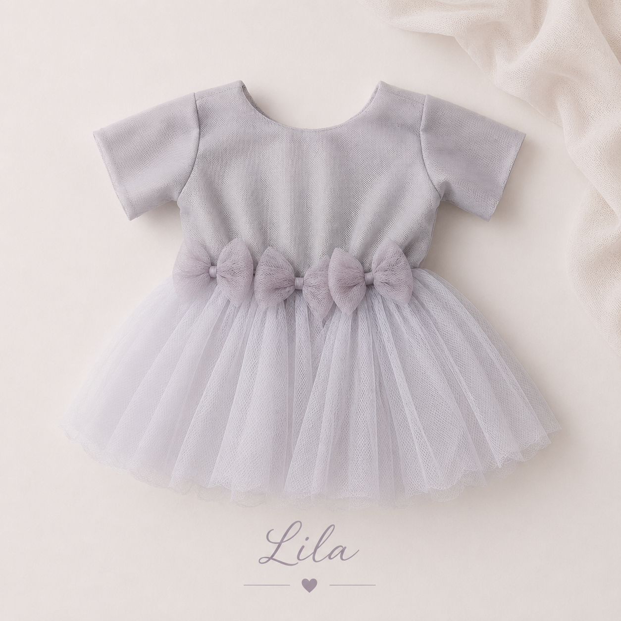 Lila Soft Gray Newborn Tulle Dress & Headband Set