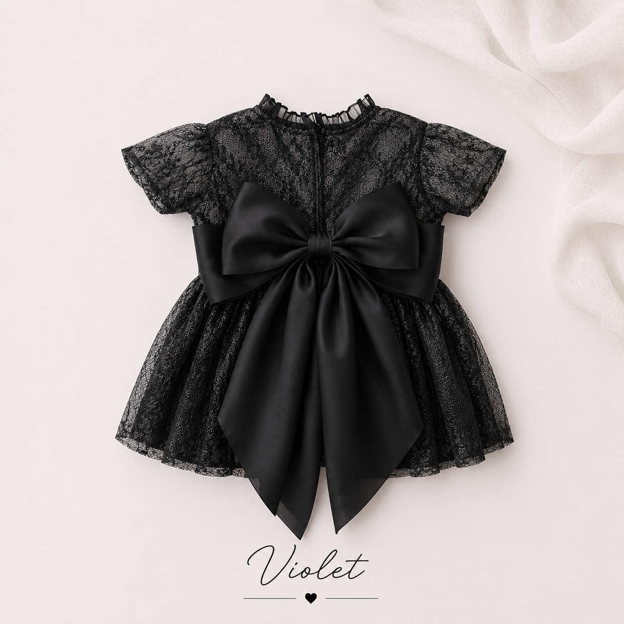 Violet Black Lace Newborn Dress & Headband Set
