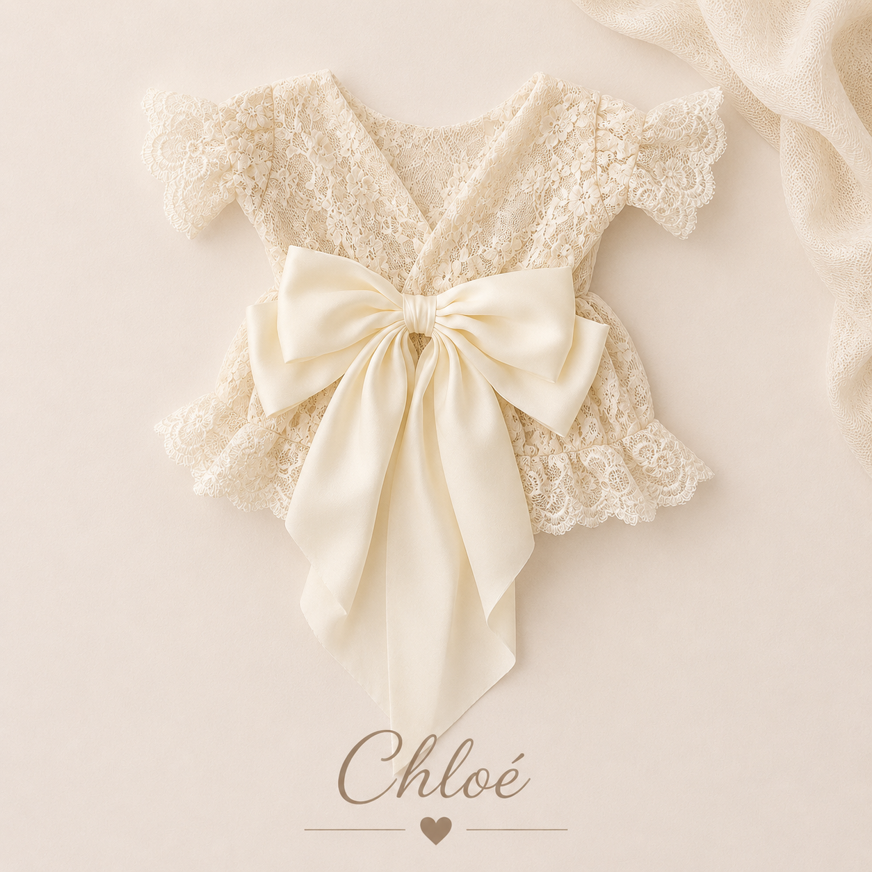 Chloé Ivory Lace Newborn Dress & Headband Set