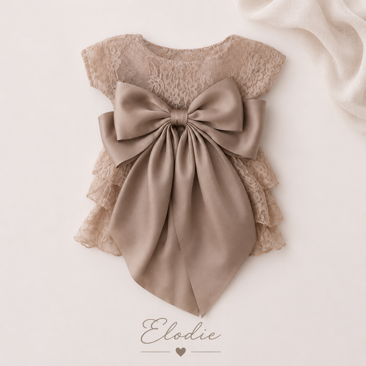 Élodie Taupe Lace Newborn Dress & Headband Set