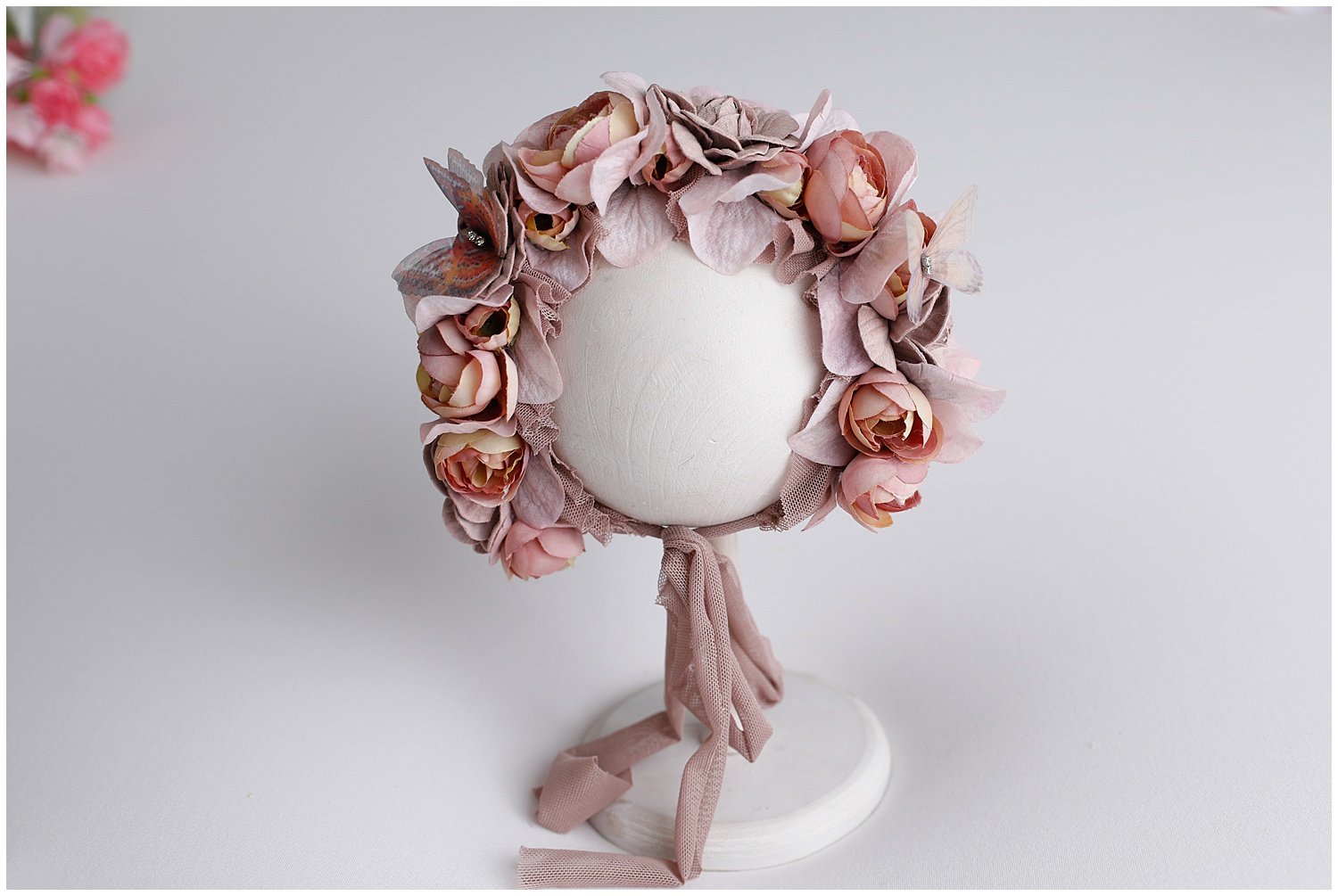 "Blush Meadow" Flower Bonnet – Two Soft Pink Variations for Newborn Photography